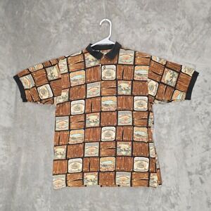 Kahala Hawaiian Mens Short Sleeve‎ Polo Shirt Cigar Print Sz S Cotton Golf Aloha